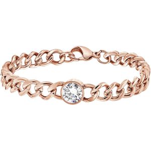 Lucardi Dames Armband roseplated met witte zirkonia - Staal - Armband - Cadeau - 20 cm - Rosékleurig