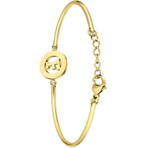 Lucardi Dames Goldplated Armband met Letter - F - Staal - Armband - Cadeau - 20 cm - Goudkleurig