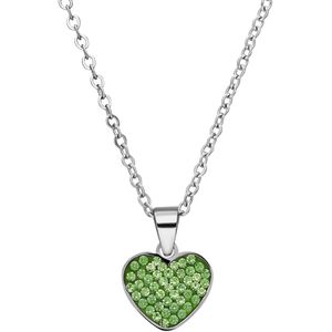 Stalen ketting hart met kristal peridot