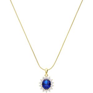 Zilveren goldplated ketting met hanger entourage blauw/wit