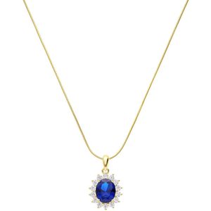 Zilveren goldplated ketting met hanger entourage blauw/wit