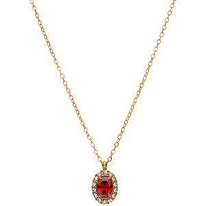 Stalen goldplated vintage ketting met rood zirkonia