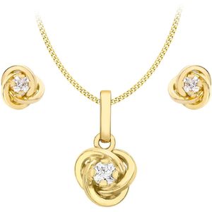 9 Karaat set knoop met zirkonia
