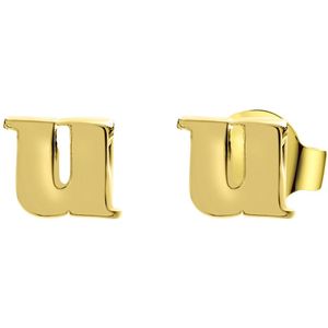 Stalen oorbellen goldplated letter