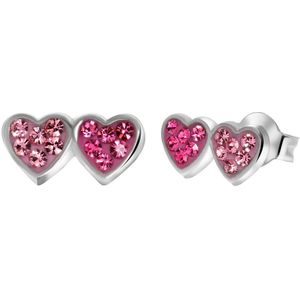 Zilveren kinderoorbellen harten roze kristal