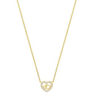 Zilveren goldplated ketting hart zirkonia