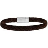 Stalen herenarmband gevlochten leer donker bruin