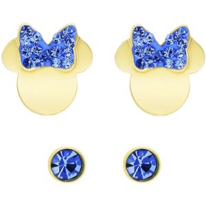 Stalen goldplated oorknoppen 2 Disney Minnie Mouse met kristal blauw