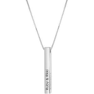 Zilveren ketting 3d bar zwarte gravering voor dames