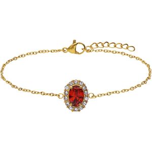 Stalen goldplated vintage armband met rood zirkonia