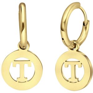 Stalen goldplated oorbellen met letter - T