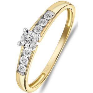 Lucardi Dames ring met 7 diamanten (0,05ct) - Ring - Cadeau - 14 Karaat Goud - Geelgoud