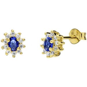 Zilveren goldplated oorbellen met sapphire zirkonia