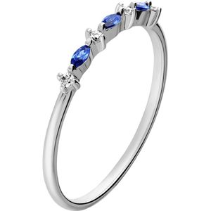 Zilveren ring blauw/wit zirkonia