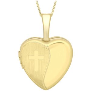 9 Karaat ketting met hartmedaillon met kruis
