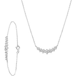 Zilveren set ketting en armband bloem zirkonia