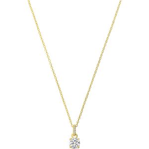 Zilveren goldplated ketting met hanger rond zirkonia