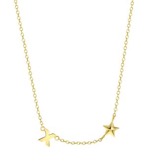 Lucardi Dames Ketting letter/stardust - Echt Zilver - Ketting - Cadeau - 45 cm - Goudkleurig