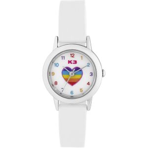 K3 Kinder Horloge Hart Met Rubberen Band Wit