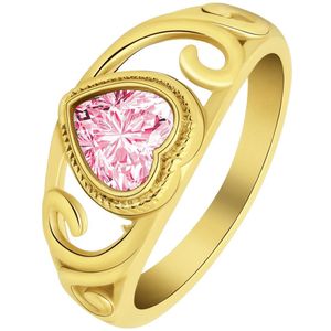 Stalen goldplated vintage ring met roze hart