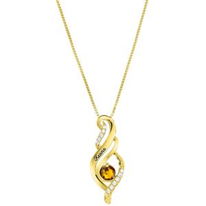Zilveren ketting gold gravering geboortesteen