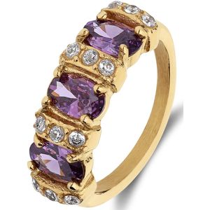 Stalen goldplated vintage ring met rode en witte zirkonia