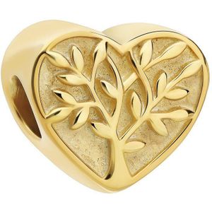 Zilveren goldplated bedel hart met levensboom