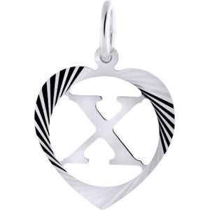 Zilveren hanger alfabet in hart facet