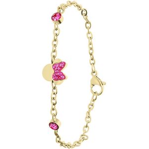 Disney - Kinder Stalen Goldplated Armband Minnie Mouse met Roze Kristal - Armband - Staal