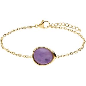 Stalen goldplated armband met amethyst ovaal