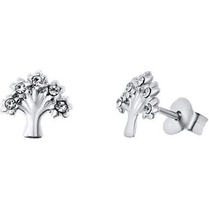 Zilveren oorbellen levensboom kristal