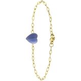 Stalen goldplated armband met hart blauwe agaat