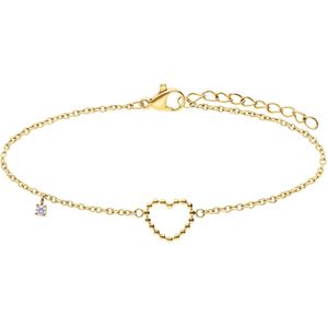 Stalen goldplated armband met open hart bol