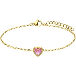 Stalen goldplated armband vintage roze hart