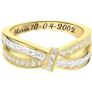 Zilveren goldplated ring zwarte gravure zirkonia