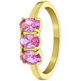 Stalen goldplated vintage ring met drie roze zirkonia