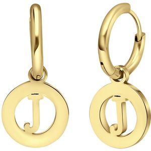 Stalen goldplated oorbellen met letter - J