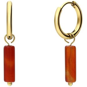 Stalen goldplated oorringen met rode onyx