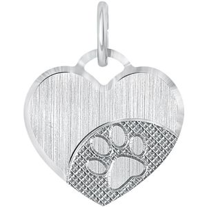 Zilveren hanger graveerplaat hart hondenpoot
