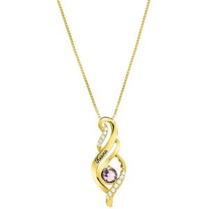 Zilveren ketting gold gravering geboortesteen