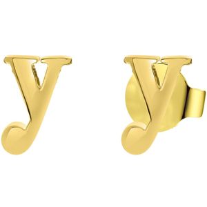 Stalen oorknoppen goldplated letter voor dames