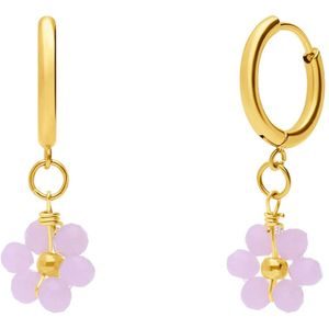 Stalen goldplated oorbellen met bloemen