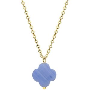 Stalen goldplated ketting met blauwe agaat