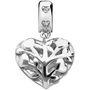 Zilveren bedel levenboom in de vorm van een hart