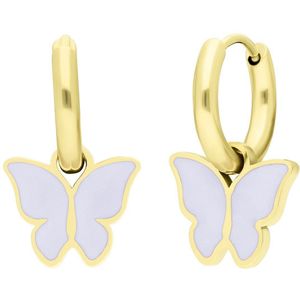 Stalen goldplated oorbellen met vlinder wit