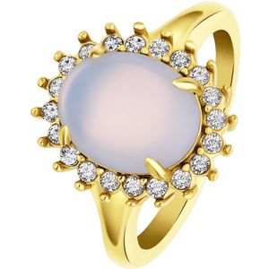 Stalen goldplated vintage ring met bloem opaal