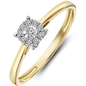 14 Karaat geelgouden ring met 10 diamanten 0,08ct