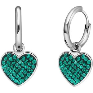 Stalen oorbellen hart met kristal emerald