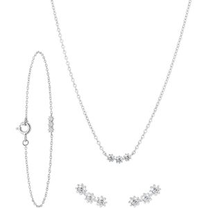 Zilveren set ketting, armband, oorbellen zirkonia