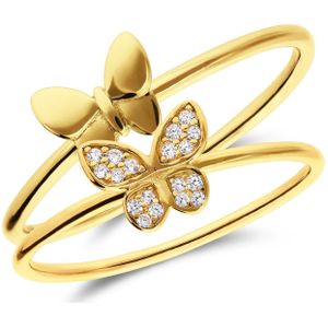 Zilveren goldplated ringen set vlinder zirkonia